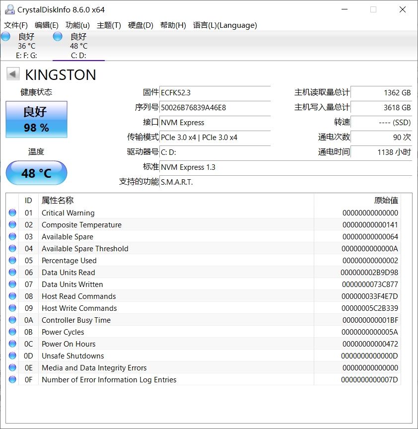 硬盘信息检测工具(CrystalDiskInfo)