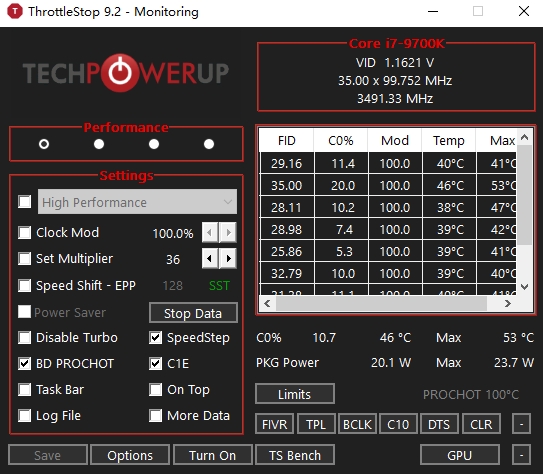 ThrottleStop monitoringXأ