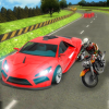 Sports Car vs Moto Bike Riding