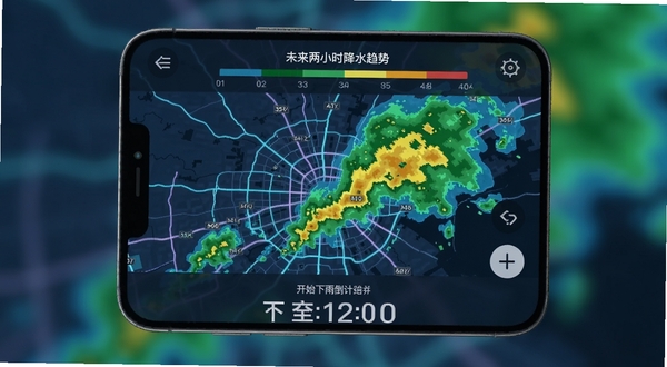 �����������Ӽ���ˮ�״�ͼ���棬�ֻ���Ļ����ʾ���е�ͼ���������渲����ɫ���ɫ�״�ز�ɫ�飬��Ļ�����С�δ����Сʱ��ˮ���ơ����֣��ײ��п�ʼ���굹��ʱ������ɫ���Ƽ���ʮ��