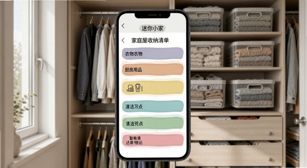 ����С�ң���ͥ�������嵥���棬�ֻ���Ļ��ʾ������Ʒ�б����������������Ʒ����๤�ߵȱ�ǩ������Ϊ������¹��ڲ������ɺ��������У���Ȼ����