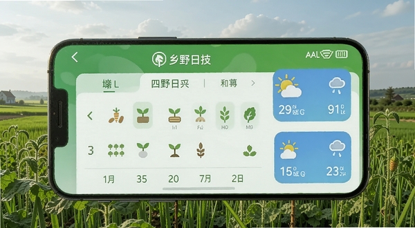 �ֻ���Ļ��ʾ��Ұ�Ƽ�APP��ũ���������棬��ɫ���⣬������ͼ�������С��������������Ұ���