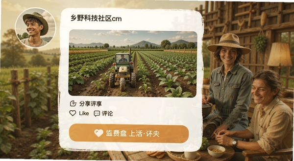 ��Ұ�Ƽ��������棬�û�ͷ��ͷ�����ũ����Ƭ���������۰�ť����ů���罻��Χ