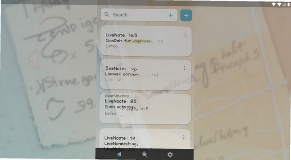LiveNote ��׿�ʼ�Ӧ���������ͼ����������Ϊ���Ŀ�Ƭʽ�ʼ��б�������Ϊǳɫ���䣬���������������½���ť�����������¼�Լ������ Boogu ģ������
