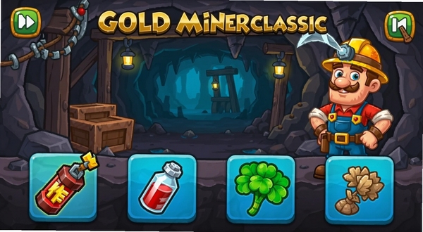 Gold Miner Classic ��Ϸ���߽���չʾ����������ʾǿ��ըҩ���������ϡ����˲ݵȵ���ͼ����������Ļ�·�������Ϊ�󶴳������󹤽�ɫվ��һ�ԣ�������Ϊ��ͨ���У�ɫ�����ޣ������ֻ���Ļ����