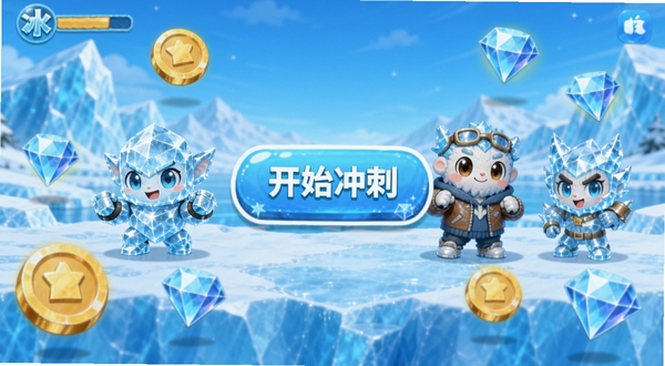 �����������Ϸ������չʾ����������ǰ���ж���ɰ���ϵ��ɫ����Ļ�����п�ʼ��̰�ť����ΧƯ���������ʯͼ�꣬UI�������ˬ���ʺ�Ӧ���̵�չʾ