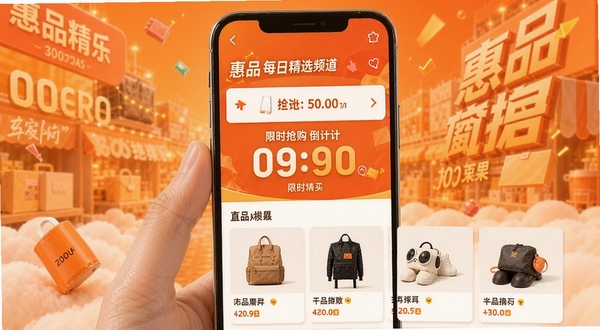��Ʒÿ�վ�ѡƵ��ҳ�棬�ֻ���Ļչʾ��ʱ��������ʱ����Ʒ����ͼ������Ϊů��ɫ������Χ������������ȸ��빺�����