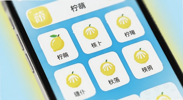 一只柠萌功能面板界面特写,画面中央展示一只柠萌应用的功能网格布局,柠檬黄与白色搭配,图标排列整齐,背景为淡蓝色渐变,手机周围有柔和光晕,整体呈现干净清爽的视觉效果