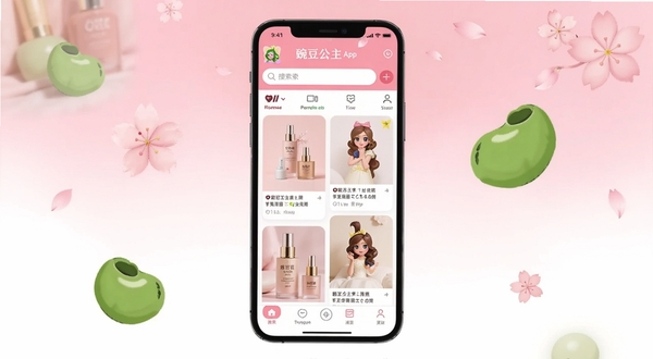 ��������Ϊһ�����������ֻ�����Ļ��������չʾ���㶹������App����ҳ���棬�����ڳ�����ϵ��ױ��Ʒ�ٲ����붥������������������Ϊ��͵�ǳ��ɫ���ɫ���䣬��׺���ſ�ͨ�㶹��ӣ�����꣬�������������죬����Booguģ�����ɣ�ͻ���羳���̹����Χ