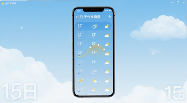 15������׼ʱ�� ����������չʾ ��������Ϊ�ֻ���Ļ ��Ļ�ڳ���δ��ʮ�������������б� �����¶�����������ͼ�� ����Ϊ����ɫ����������ƶ�Ԫ�� ���������¼�� ����Booguģ������