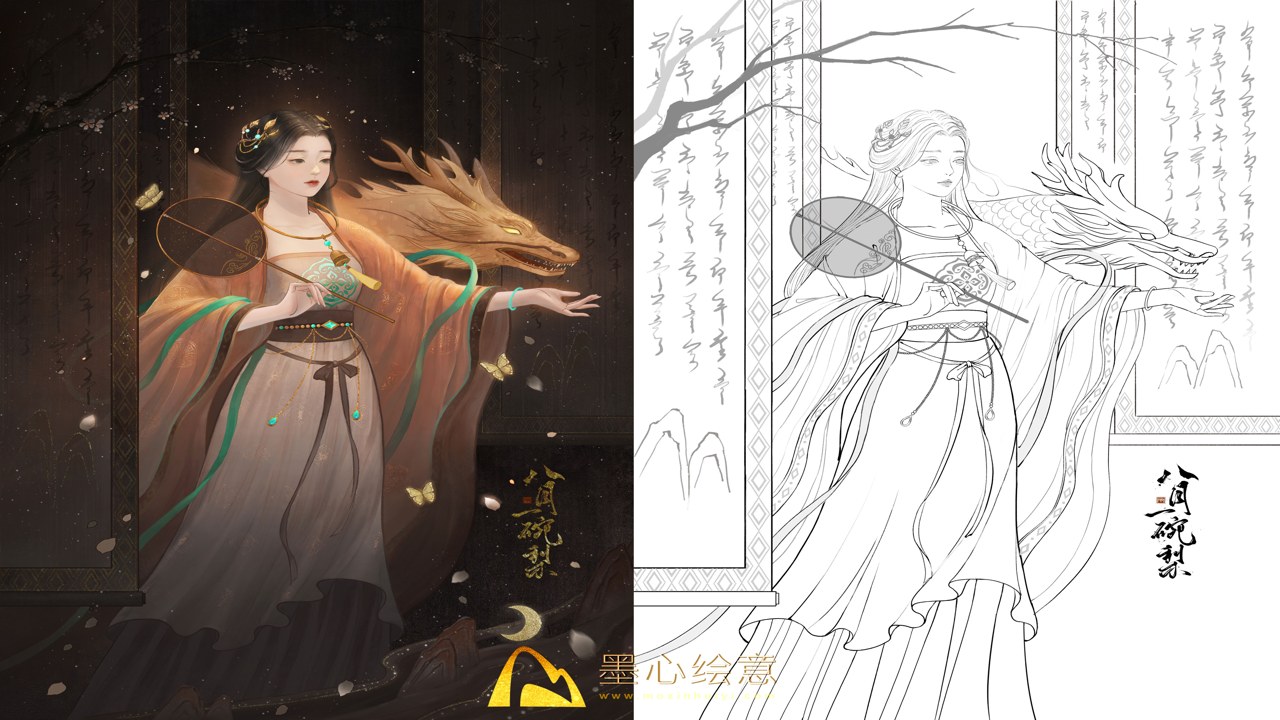 墨绘古风人物教程整体效果图展示