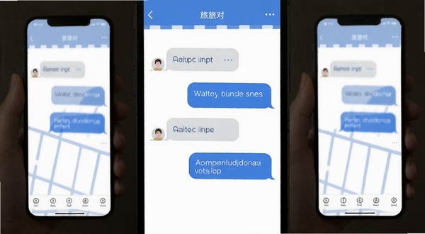 旅对 聊天界面 简约设计 手机屏幕 对话气泡 蓝白配色 扁平化风格
