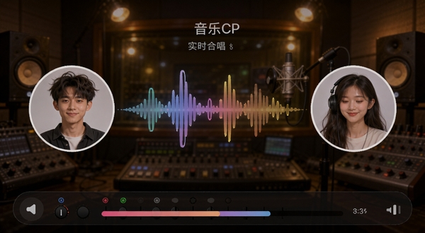 ����CP ʵʱ�ϳ����ܽ��棬��λ�û���ͷ��ֱ�λ����Ļ�������࣬�м��������ںϵĶ���Ч����������¼�������ůɫ�ƹ⣬����ײ��л�����������������ֳ���ʽ�ϳ�����