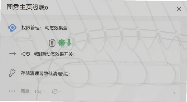 图秀主页设置菜单界面,显示权限管理、动态效果开关、存储清理等选项列表,背景为浅灰色,画面清晰,适合作为教程配图