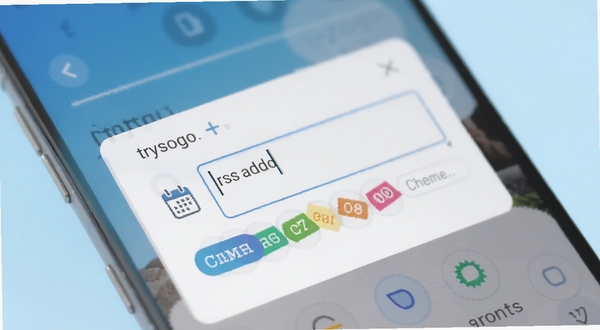 一部安卓手机屏幕特写,界面显示 trytogo 的任务添加弹窗,文字输入框中带有日历图标和彩色标签选项,背景为柔和的浅蓝色渐变,画面简洁明快,体现极简录入的设计理念