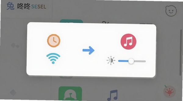 ������SELӦ�ý�����չʾһ���Զ���������Ƭ������Ǵ�������ͼ����ʱ�Ӻ�WiFi�źţ��Ҳ���ִ�ж���ͼ�������ַ��ź����ȵ��ڻ��飬�м��ü�ͷ���ӣ�����Ϊ��ɫ��Ƭ��ǳ��ɫ��Ӱ��������ּ������ĿƼ����