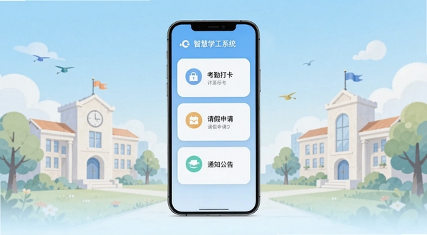 �ǻ�ѧ��ϵͳ������չʾ���ֻ���Ļ���з��ã�����Ϊǳ��ɫ����У԰�廭�����Ļ����ʾ���ڴ򿨡�������롢֪ͨ����ȹ���ͼ�꣬����ɫ�������������������ִ����ʺ���������վ��ͼʹ��