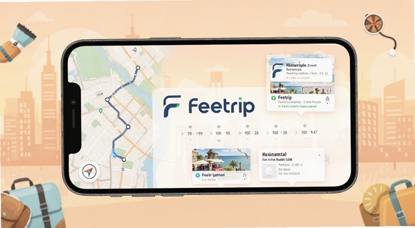 Feetrip���й滮Ӧ��������չʾ���ֻ���Ļ�г��ֵ�ͼ·�����г̿�Ƭ������Ϊ���ůɫ���ĳ��м�Ӱ������Ԫ�أ���������ͻ��Feetrip��־���г�ʱ���ᣬ�����������ִ������ƶ���չʾ