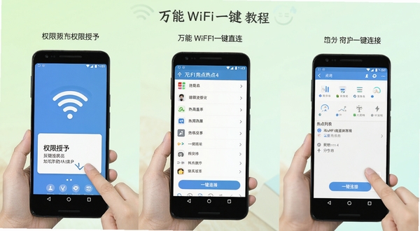 ����WiFiһ��ֱ��ʹ�ý̳�ʾ��ͼ����������Ϊ��׿�ֻ��ֲ�������ͼƴ�ӣ�չʾȨ�����衢�ȵ��б���һ�������������裬��������Ϊ��͵�ǳ��ɫ���䣬����������ֱ�ۣ��ʺ������û����ղ���