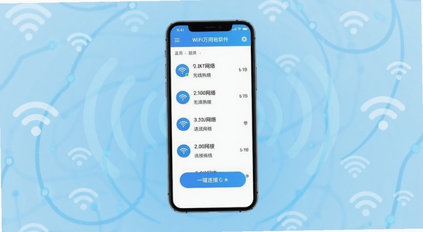 WiFi����Կ������������Ԥ��ͼ����������չʾ�ֻ���Ļ����Ļ�ڳ������������ȵ��б���һ�����Ӱ�ť������Ϊ����ɫ����Ƽ�������ܻ���WiFi�źŲ���ͼ�꣬����ɫ����ˬ����������Booguģ������