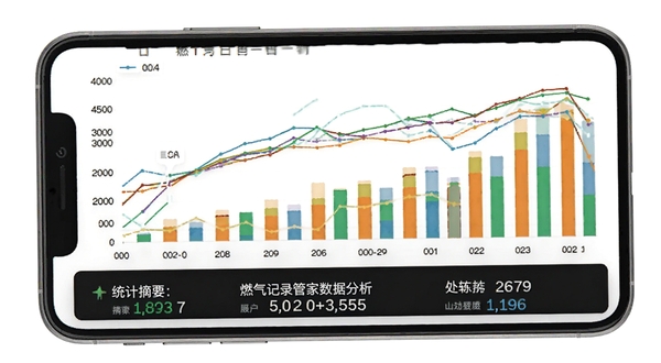 ȼ����¼�ܼ�����ͼ��ҳ�棬�ֻ���Ļչʾ��ɫ����ͼ����״ͼ������Ϊ��������Ϊȼ��������ͼ���·���ͳ��ժҪ���֣�����Ϊ�ɾ���ɫ��ͻ��ȼ����¼�ܼ����ݷ�������