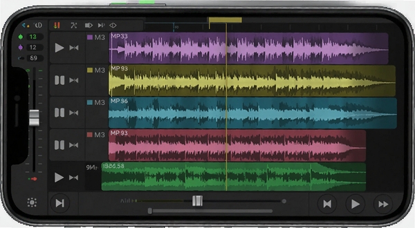 MP3�������������༭����ʾ��ͼ���ֻ�������ʾ����Ļ���ж�����ɫ��Ƶ�����ÿ��������в�ͬ�Ĳ��Σ���������������ӺͲ��Ű�ť������Ϊ���ɫרҵ��Ƶ����վ���