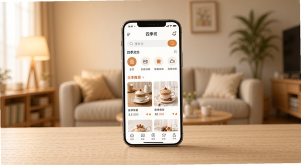 �ļ���Ӧ��������ȫ��չʾ���ֻ���Ļ���з�����ǳɫľ�����棬��Ļ�ڳ����ļ����̳���ҳ������������������ͼ���뵱���Ƽ���Ʒ��Ƭ����������Ϊ�黯�ļҾӻ�����ůɫ�����ߣ�����ɾ����࣬ͻ���ƶ��˹��ﳡ��