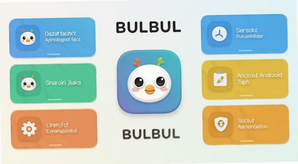 һ����ΪBULBUL�İ�׿Ӧ��������չʾ������������Բ�������ͼ������Ĺ��ܿ�Ƭ���֣�����Ϊǳɫ���䣬��������ˬ�ִ���ͻ��BULBULƷ������