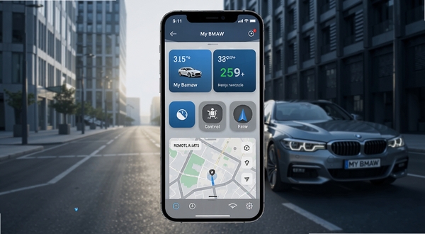 My BMWӦ�ý�����������������չʾһ�������ֻ���Ļ��ʾMy BMW�����棬�����������״̬��Ƭ��Զ�̿���ͼ�����ͼ����ģ�飬����Ϊ�ִ������峿�ֵ���һ�������γ��黯����������ɫ��Ϊ�����������ң������Ƽ��У�����Booguģ������