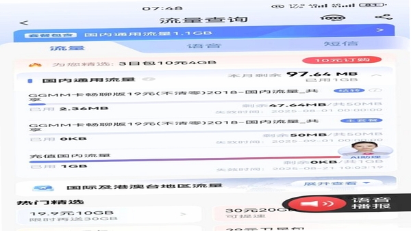 流量掌厅 流量监控 界面截图