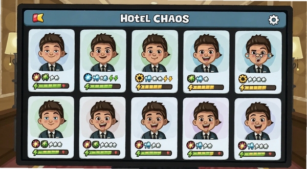 Hotel Chaos Ա���������棬��Ļ�������Ŷ�λ��ͨԱ��ͷ���Ա���ʾ����ͼ����������������ǾƵ����ȳ���