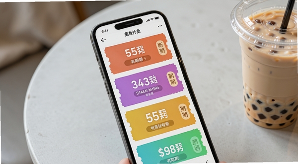 ��ʳ����ʡǮ������ۺ�ҳ��Ԥ��ͼ����������Ϊ�ֻ���Ļ��д����Ļ�������Ŷ��Ų�ɫ�Ż�ȯ��Ƭ��ÿ�ſ�Ƭ���н�����Ч�ڱ�ǩ������Ϊǳ��ɫ���棬�Ա߷���һ���̲裬����ɫ�����