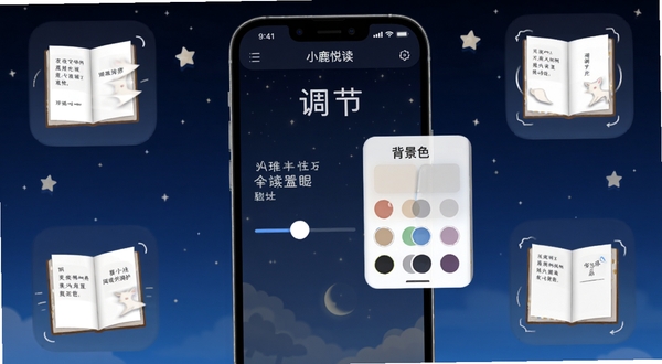 С¹�ö����Ի��Ķ����ý��棬��������չʾ�ֻ���Ļ��������ڻ����뱳��ɫѡ����壬��Χ�����Ų�ͬ��ҳЧ���Ķ�̬ʾ��ͼ�꣬����Ϊ��������ҹ�������ǵ�㣬ͻ��ҹ�令�۷�Χ������Booguģ������