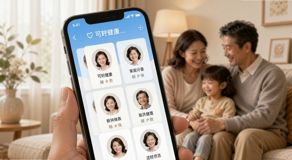 ���ڽ���APP��ͥ��Ա�������棬�ֻ���Ļ��ʾ���ͷ�񵵰���Ƭ������Ϊ��ů�ļ�ͥ���������ɫ������������ػ��뽡������