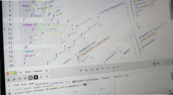 python代码编译器应用界面特写,屏幕上显示着彩色高亮的Python代码,左侧有行号,下方有运行控制台输出结果,整体UI简洁现代,突出智能语法高亮与编译功能