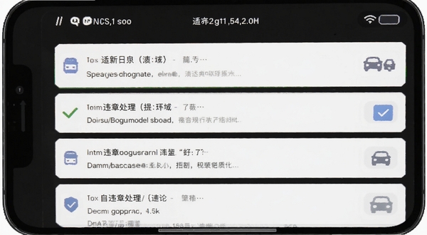 交通违章处理软件版本更新界面截图,画面展示手机屏幕上的更新日志列表,背景为深色模式,文字清晰,适配Boogu模型生成