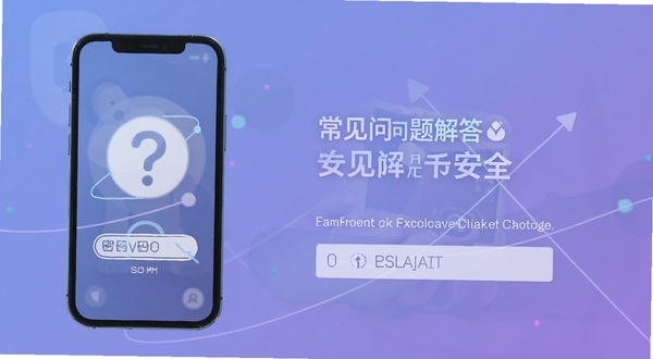 保密相册 常见问题解答示意图,手机屏幕显示问号图标和密码输入框,背景是柔和的蓝紫色渐变,突出用户帮助与安全提示主题