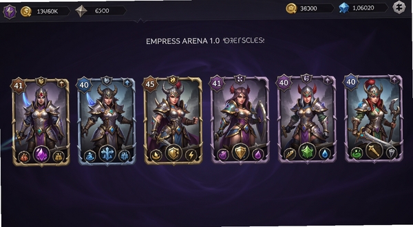 Empress Arena 1.0��ɫ�ռ�����Ԥ��ͼ������չʾһ�ŷ��ͳһ����ý�ɫ��Ƭ����Ƭ����ϡ�жȱ߿�������ͼ�꣬���汳��Ϊ����ɫ���䣬��������Դ������ʾ������UI������������ʺ���Ϊ���ܽ�����ͼ��