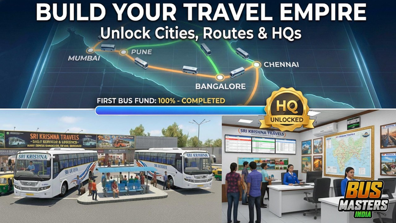 巴士大师:印度模拟器(Bus Masters India Simulator) 复杂路口驾驶视角,展示摩托车与行人混行场景