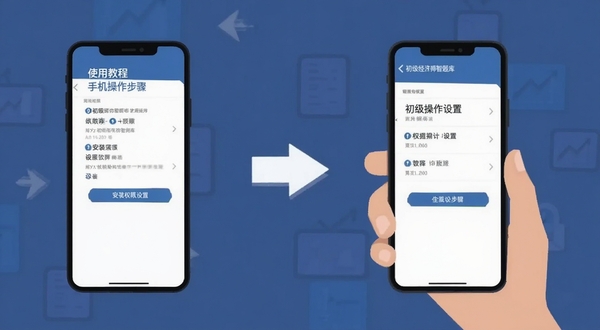 初级经济师智题库 使用教程 手机操作步骤图 安装权限设置界面 简洁扁平化风格