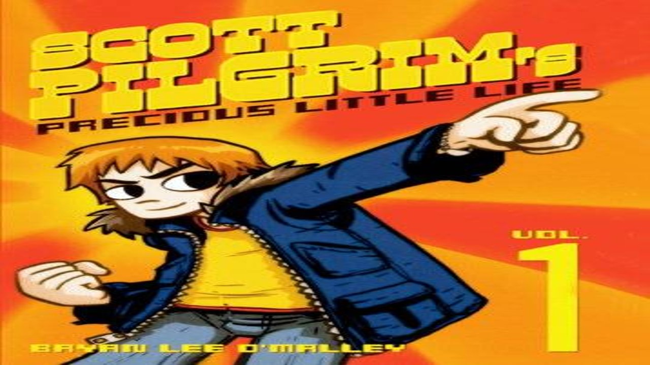 斯科特皮尔格林(Scott Pilgrim) 电影海报及主角 Scott 与 Ramona 的浪漫场景剧照,展现影片核心恋爱与冒险主题