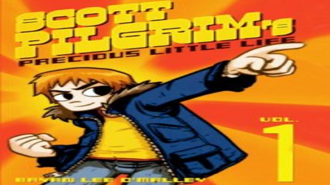 斯科特皮尔格林(Scott Pilgrim) 乐队演出场景及主角 Scott 弹吉他的剪影,呼应影片音乐元素与成长主题