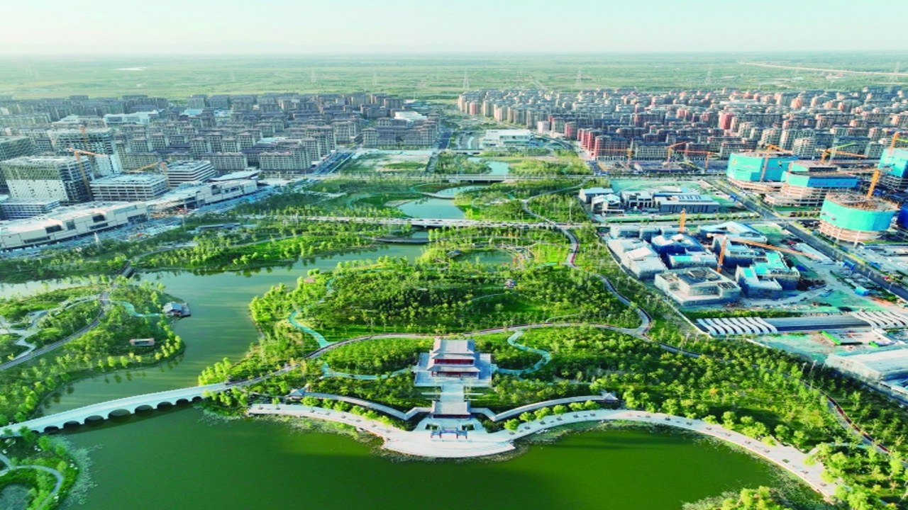 2024 雄安行全景风景与城市风貌,展示新区现代建筑与绿化环境