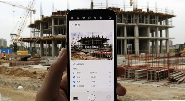 手机拍摄建筑工地照片自动添加时间地点水印界面展示劲竣建筑软件功能