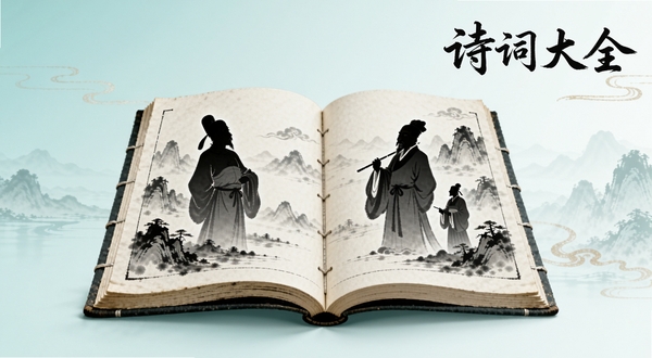 ����������һ��չ���Ĺŵ���װ�飬��ҳ�ϸ��ֳ���ס��Ÿ���ʫ�˼�Ӱ��ɽˮīɫ������Ϊ����ɫ���䣬���Ͻ���ë������дʫ�ʴ�ȫ��������������£������ƶ�������ҳ��ͼ