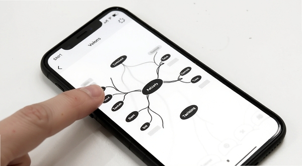��Լ˼άAPP���򻭲����ܽ��棬�ֻ���Ļ����ʾһ��ֻ�кڰ����������ֽڵ��˼ά��ͼ������Ϊ���ף����������һֻ��ָ���ڳ����ڵ㣬���幹ͼ�ɾ����䣬ͻ�������������