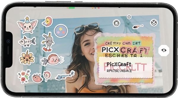 PicxCraft��ֽ�����ֱ༭���棬�ֻ���Ļ��ʾ�����ֽԪ�غ�����ͼ���������Ƭ�ϣ�ɫ�ʻ��ã�չʾ����༭����