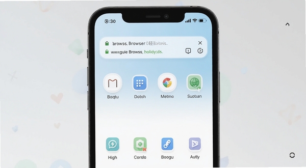 ContinueBrowser 轻量浏览器主界面展示,手机屏幕中央呈现简洁的浏览器首页,地址栏与快捷图标布局清晰,背景为柔和的浅蓝渐变,整体风格干净现代,适配 Boogu 生图模型