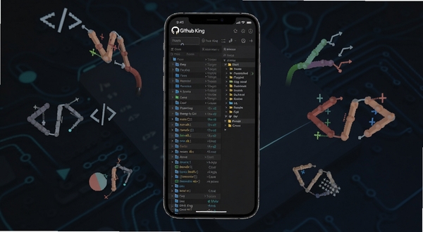 Github King ����������ȫòչʾ���ֻ���Ļ���з��ã�����Ϊ��ɫ�Ƽ��н��䣬��Ļ�ڳ��ִ���ֿ��б����ļ����ṹ����Χ��׺ Git ��֧ͼ���������ţ���������רҵ������ Boogu ģ������