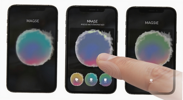 Magpie移动端取色操作步骤示意图,手指点按手机屏幕选取颜色,画面简洁明亮,突出交互细节